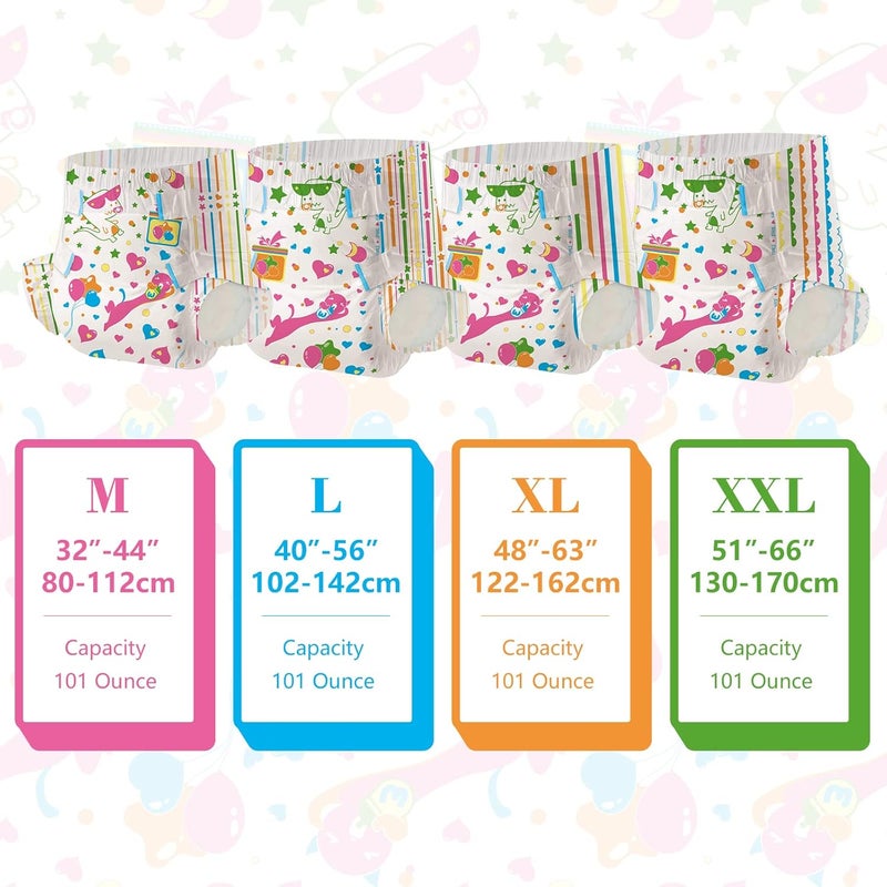 Aimisin Adult Printed Diapers,Large-Kitten and Dinosaur, 7 Pieces for Men and Women - Leak Protection Heavy Absorbency Protection Diapers - Image 3
